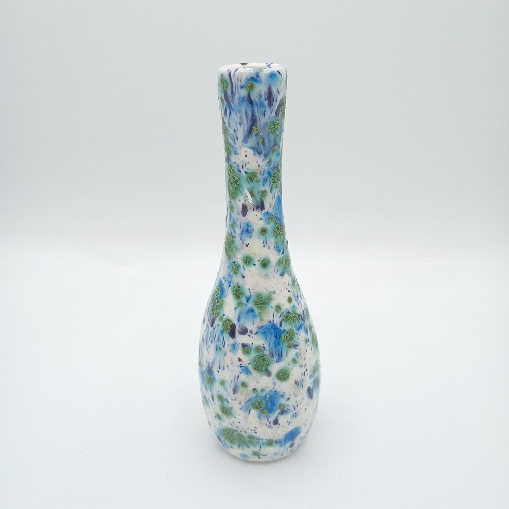 Handmade Lava Glaze Vase Blue Green Speckled Pottery‎ Mid Century Style Decor